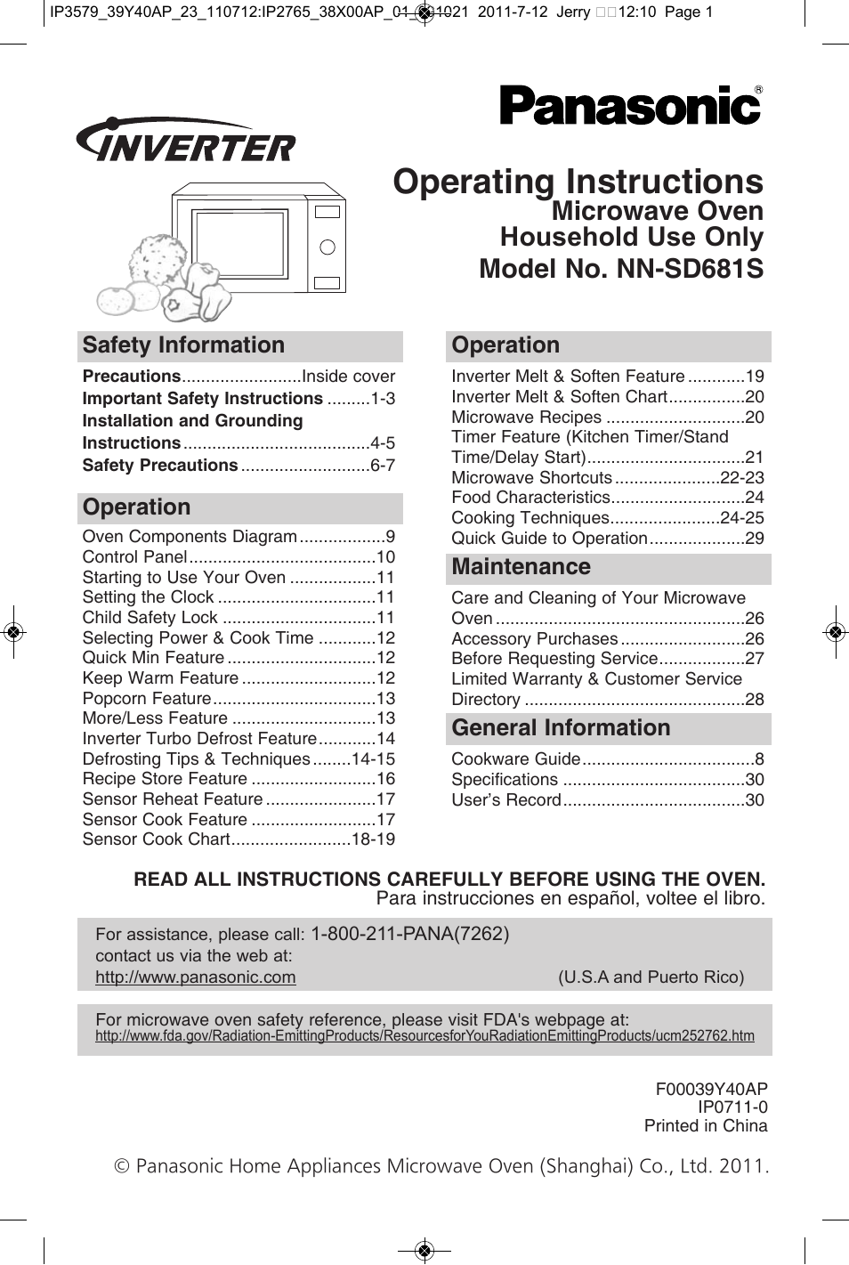 Panasonic NN-SD681S User Manual | 32 pages