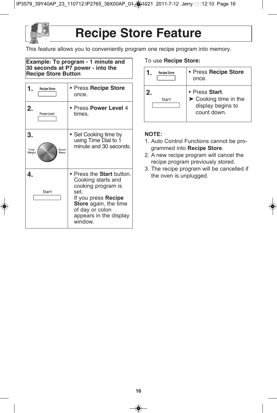 Recipe store feature | Panasonic NN-SD681S User Manual | Page 18 / 32