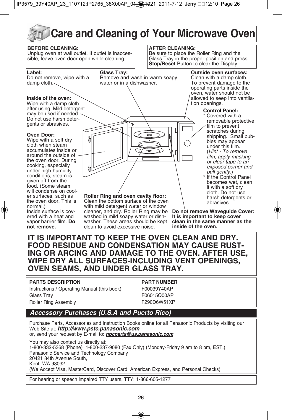 Care and cleaning of your microwave oven, Accessory purchases | Panasonic NN-SD681S User Manual | Page 28 / 32