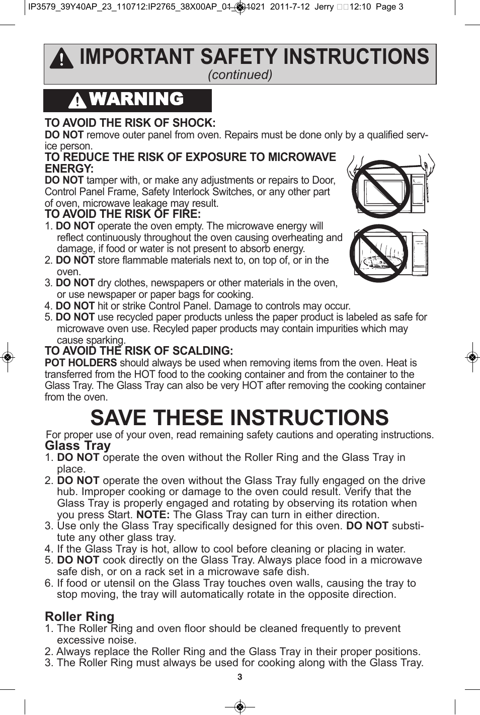 Save these instructions, Important safety instructions, Warning | Panasonic NN-SD681S User Manual | Page 5 / 32