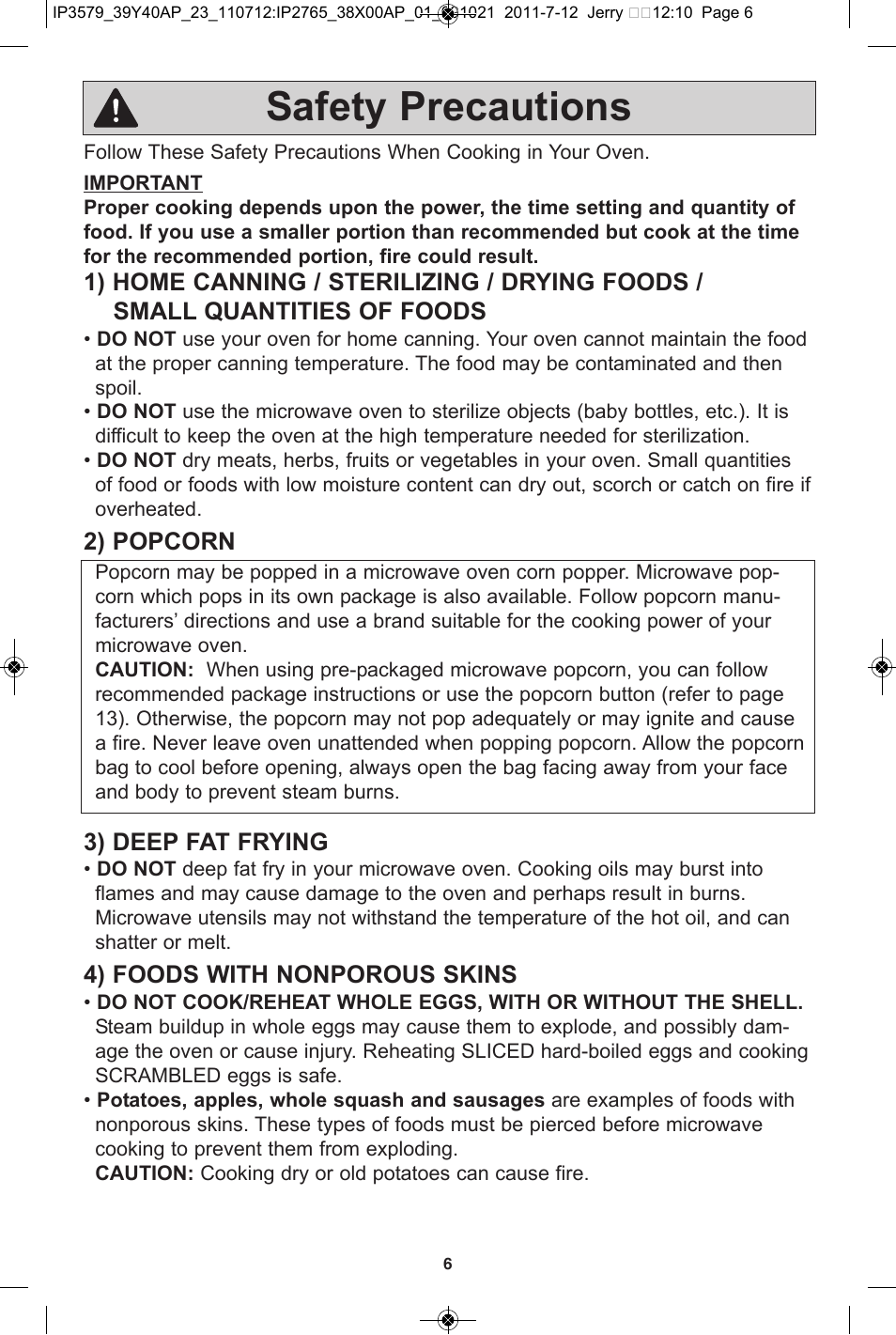 Safety precautions | Panasonic NN-SD681S User Manual | Page 8 / 32