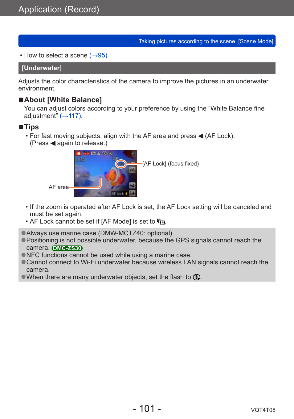 Underwater, Application (record) | Panasonic DMC-ZS30K User Manual | Page 101 / 314
