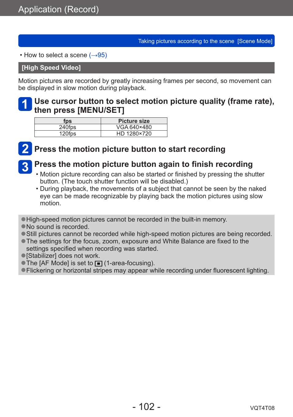 High speed video, Application (record) | Panasonic DMC-ZS30K User Manual | Page 102 / 314
