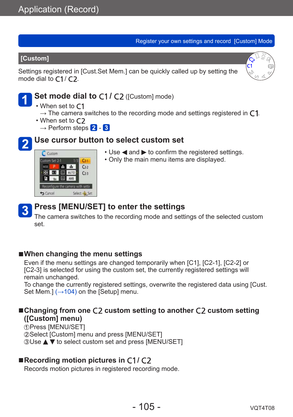 Custom, Application (record) | Panasonic DMC-ZS30K User Manual | Page 105 / 314