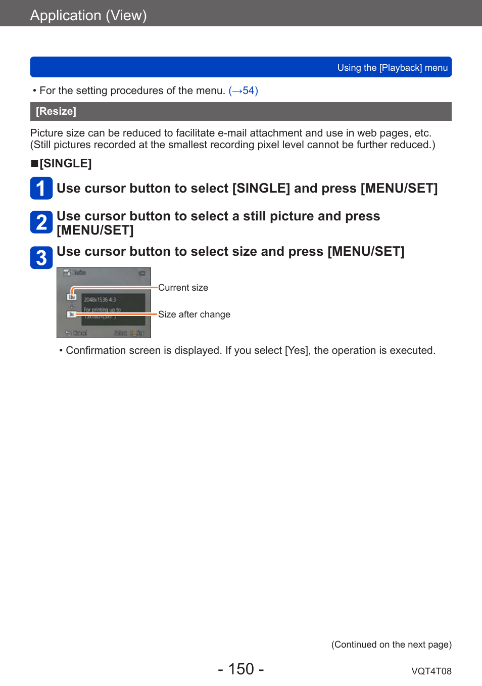 Resize, Application (view) | Panasonic DMC-ZS30K User Manual | Page 150 / 314