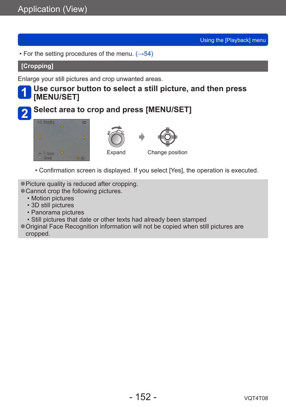 Cropping, Application (view) | Panasonic DMC-ZS30K User Manual | Page 152 / 314