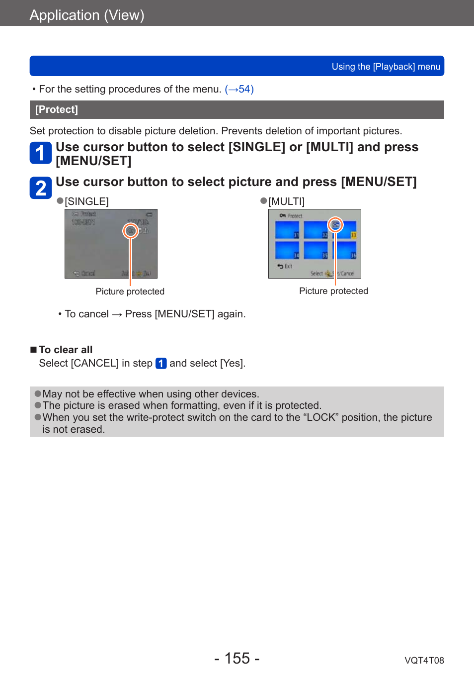 Protect, Application (view) | Panasonic DMC-ZS30K User Manual | Page 155 / 314