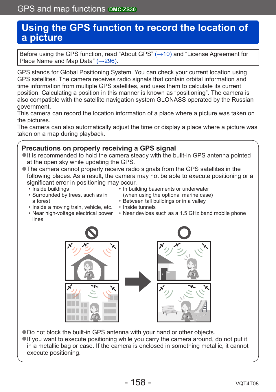 Gps and map functions dmc-zs30, Gps and map functions, Dmc-zs30 | Using the gps function to record, The location of a picture | Panasonic DMC-ZS30K User Manual | Page 158 / 314
