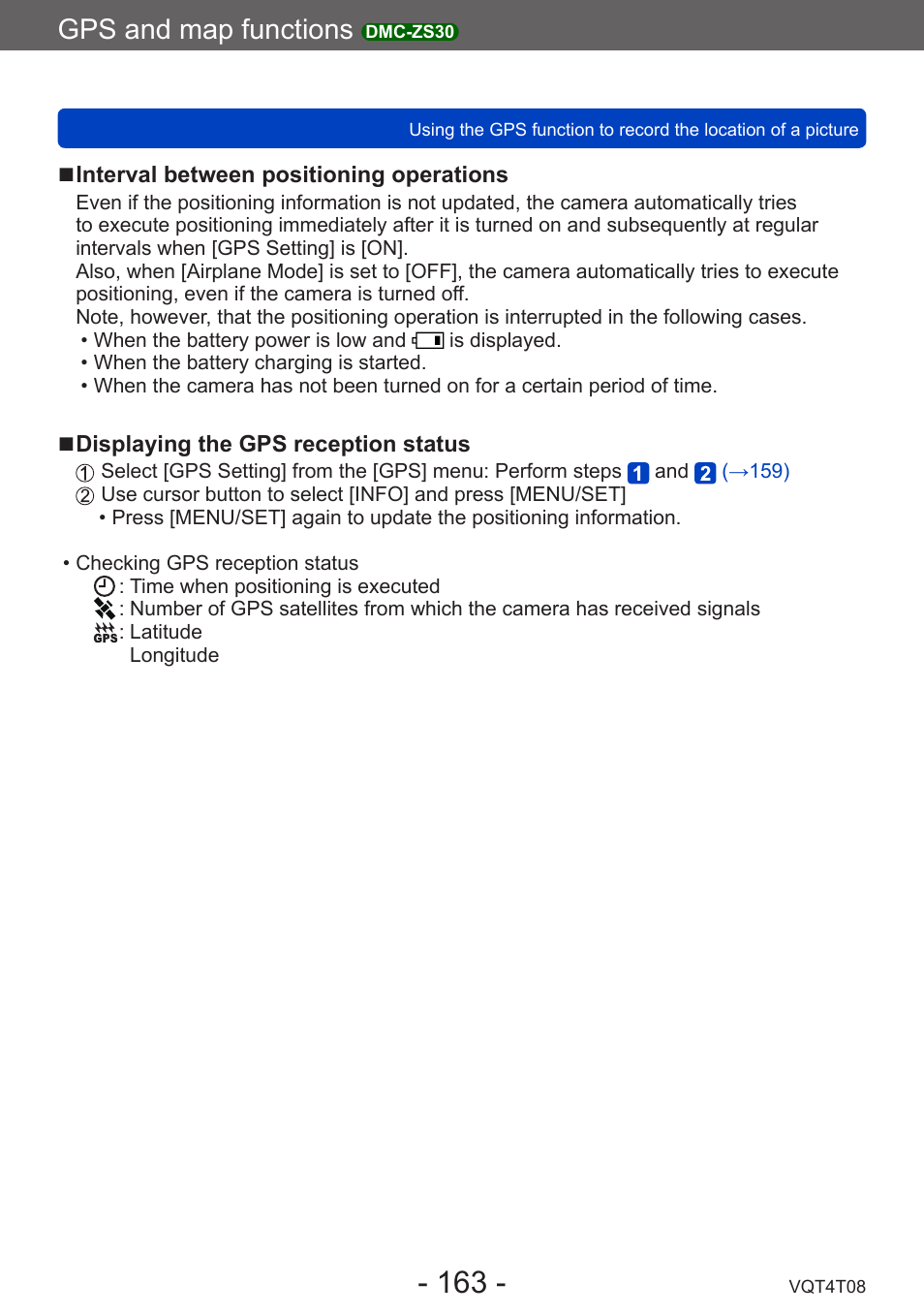 Gps and map functions | Panasonic DMC-ZS30K User Manual | Page 163 / 314