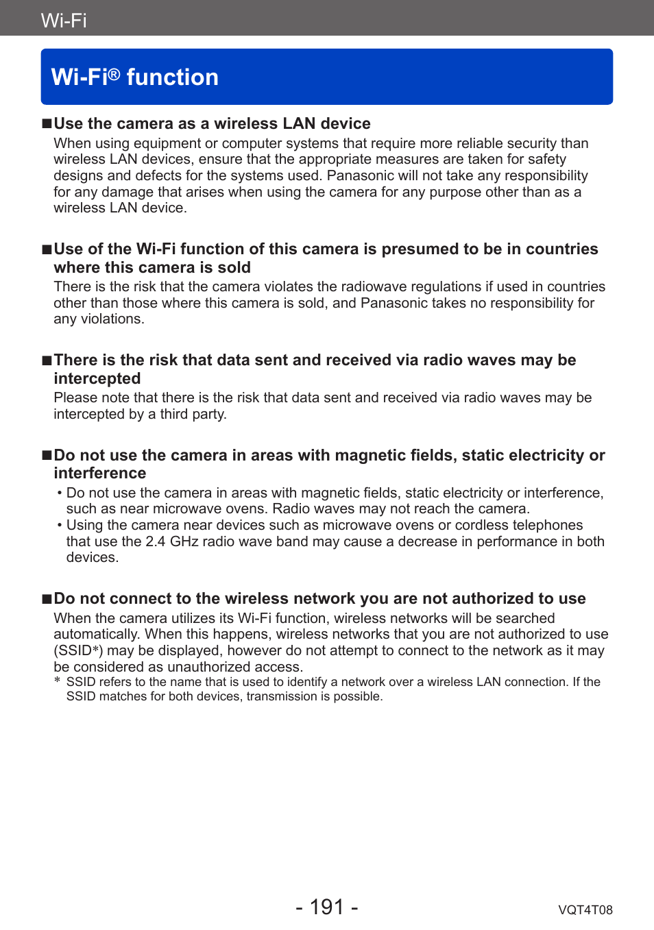 Wi-fi, Wi-fi® function, Function | Panasonic DMC-ZS30K User Manual | Page 191 / 314