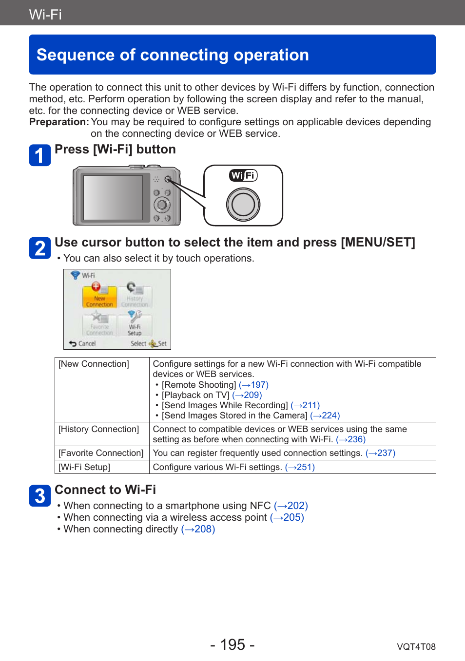 Sequence of connecting operation, Wi-fi, Connect to wi-fi | Panasonic DMC-ZS30K User Manual | Page 195 / 314