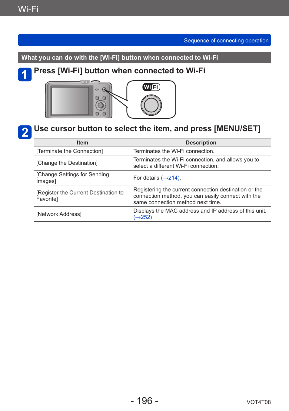 What you can do with the [wi-fi] button, When connected to wi-fi, Wi-fi | Panasonic DMC-ZS30K User Manual | Page 196 / 314