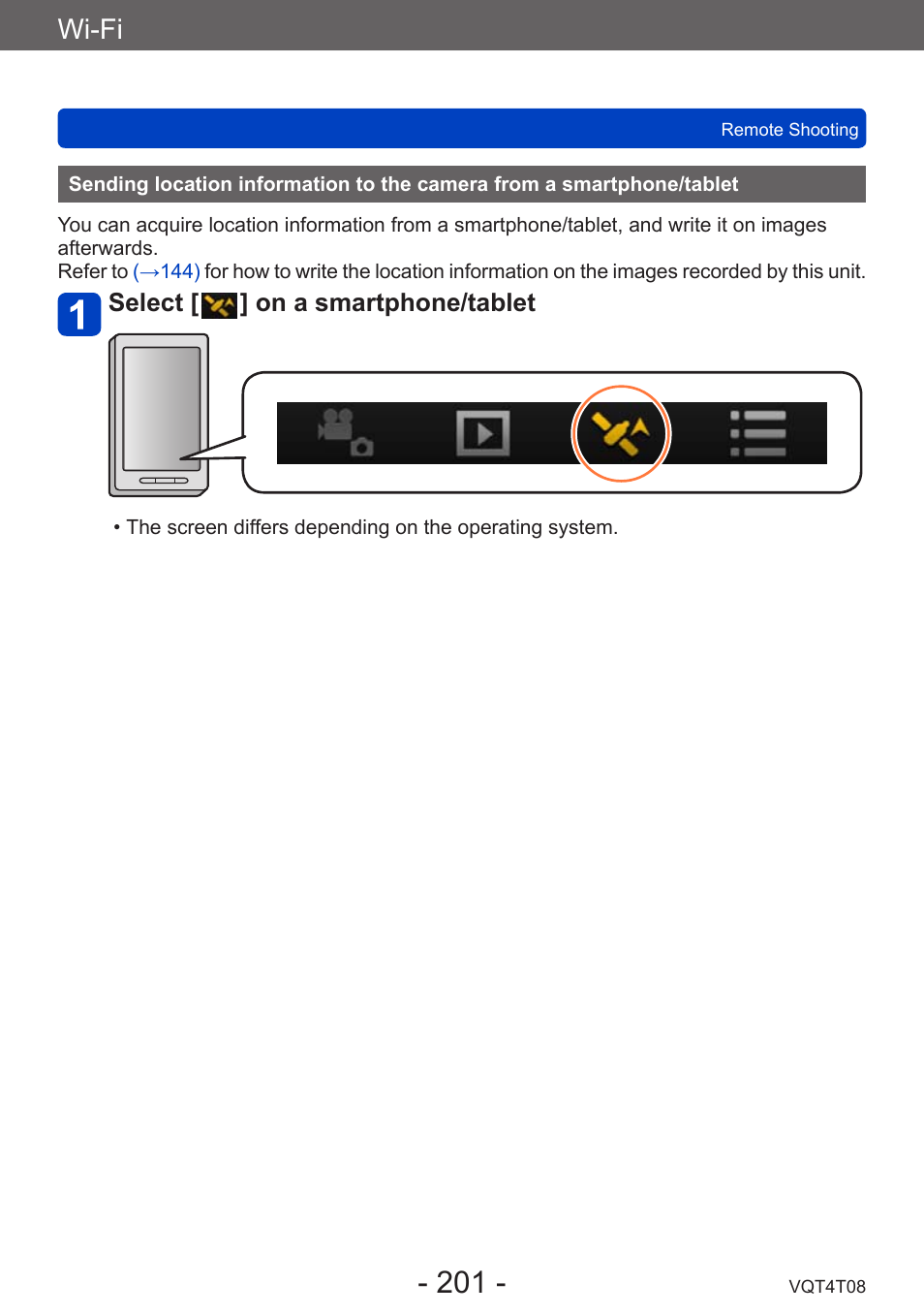 Sending location information to the, Camera from a smartphone/tablet, Wi-fi | Select [ ] on a smartphone/tablet | Panasonic DMC-ZS30K User Manual | Page 201 / 314