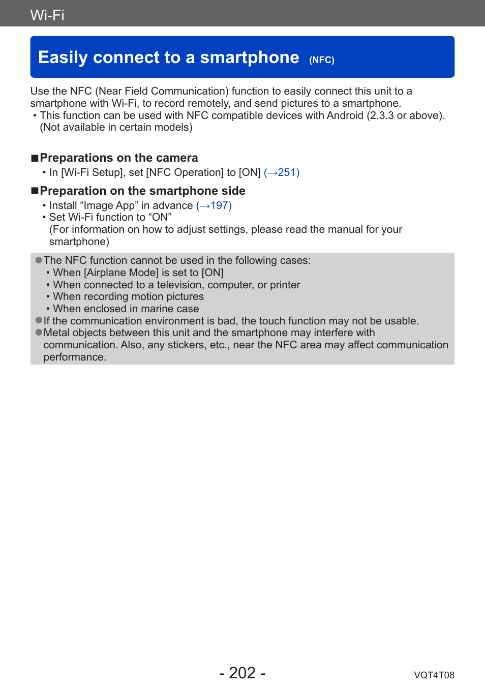 Easily connect to a smartphone (nfc), Easily connect to a smartphone, Nfc) | Wi-fi | Panasonic DMC-ZS30K User Manual | Page 202 / 314