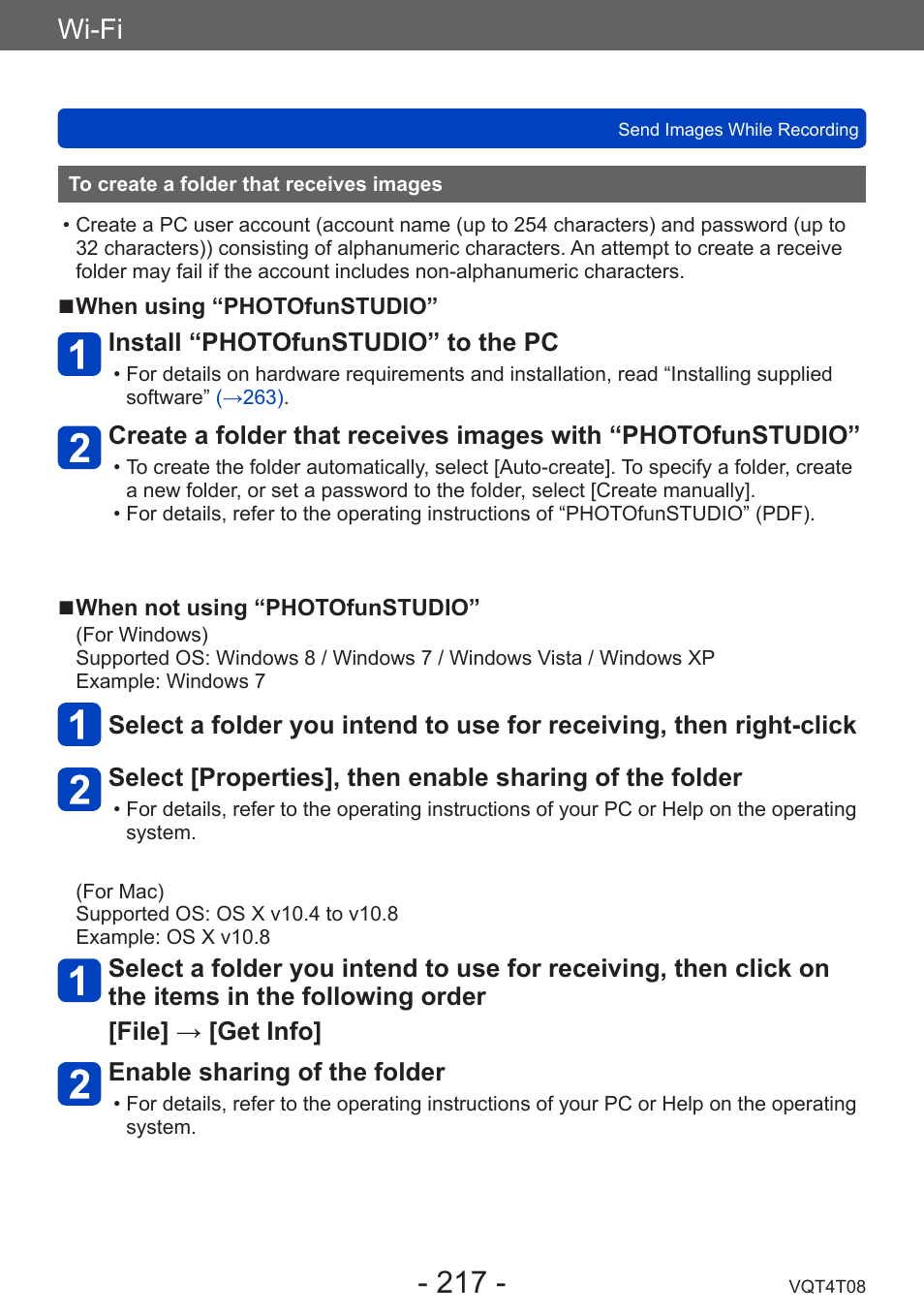 To create a folder that receives images, Wi-fi | Panasonic DMC-ZS30K User Manual | Page 217 / 314