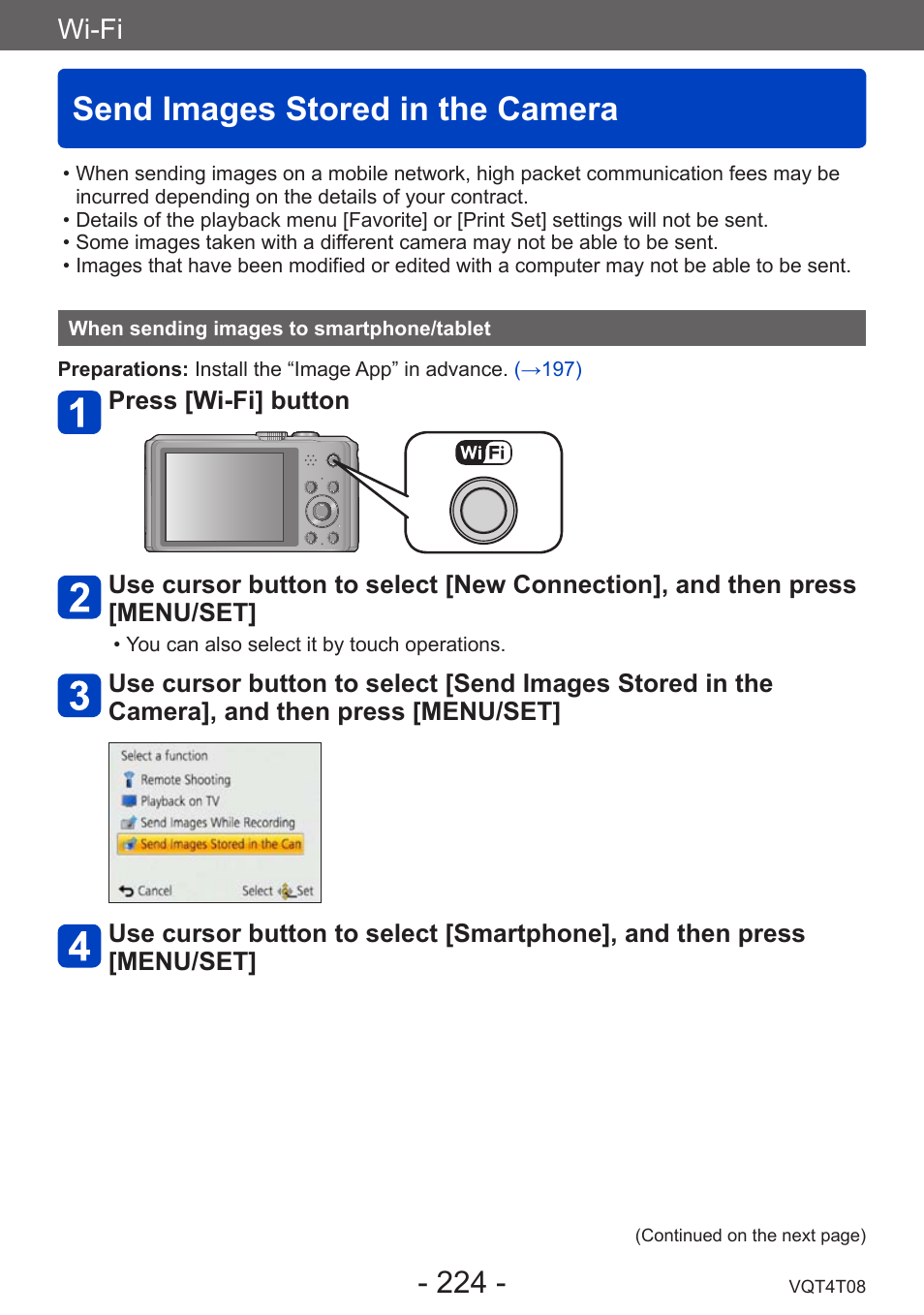 Send images stored in the camera, When sending images to smartphone/tablet, Send images stored in the | Camera, When sending images to, Smartphone/tablet, Wi-fi | Panasonic DMC-ZS30K User Manual | Page 224 / 314