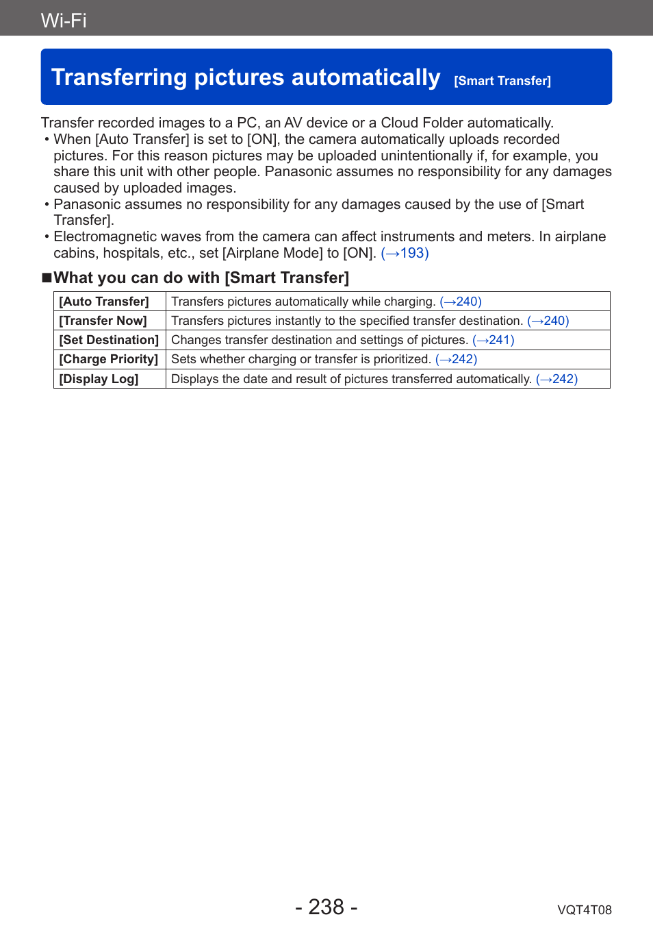 Transferring pictures, Automatically [smart transfer, Transferring pictures automatically | Wi-fi | Panasonic DMC-ZS30K User Manual | Page 238 / 314