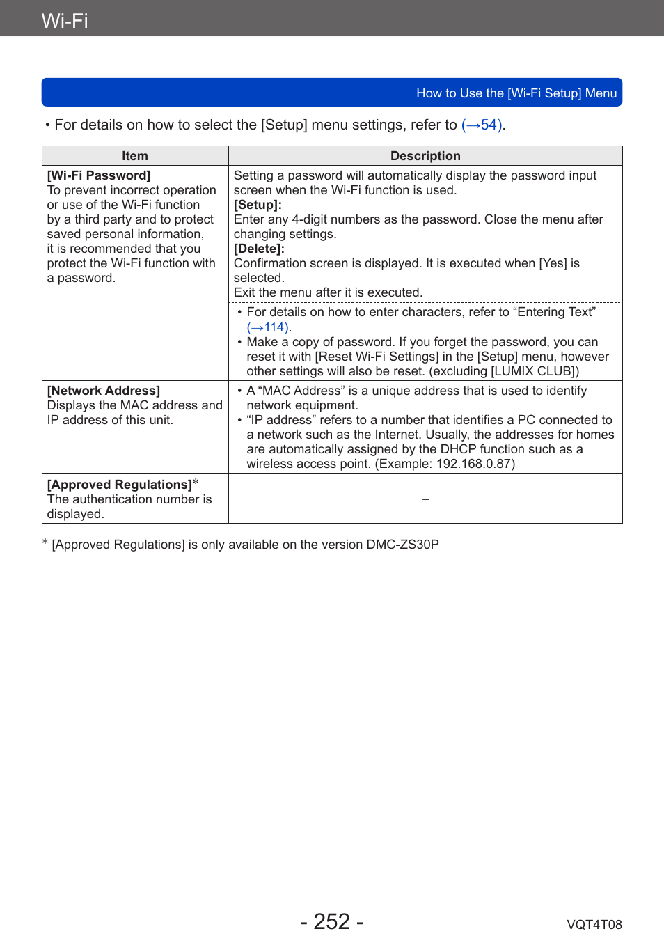 Wi-fi | Panasonic DMC-ZS30K User Manual | Page 252 / 314