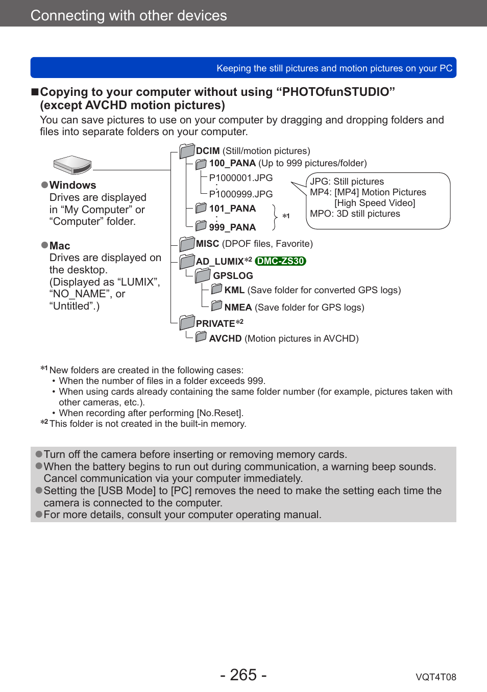 Connecting with other devices | Panasonic DMC-ZS30K User Manual | Page 265 / 314