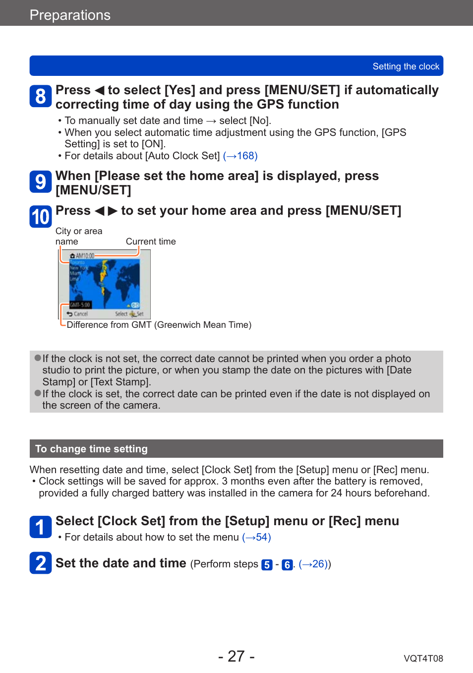 To change time setting, Preparations | Panasonic DMC-ZS30K User Manual | Page 27 / 314