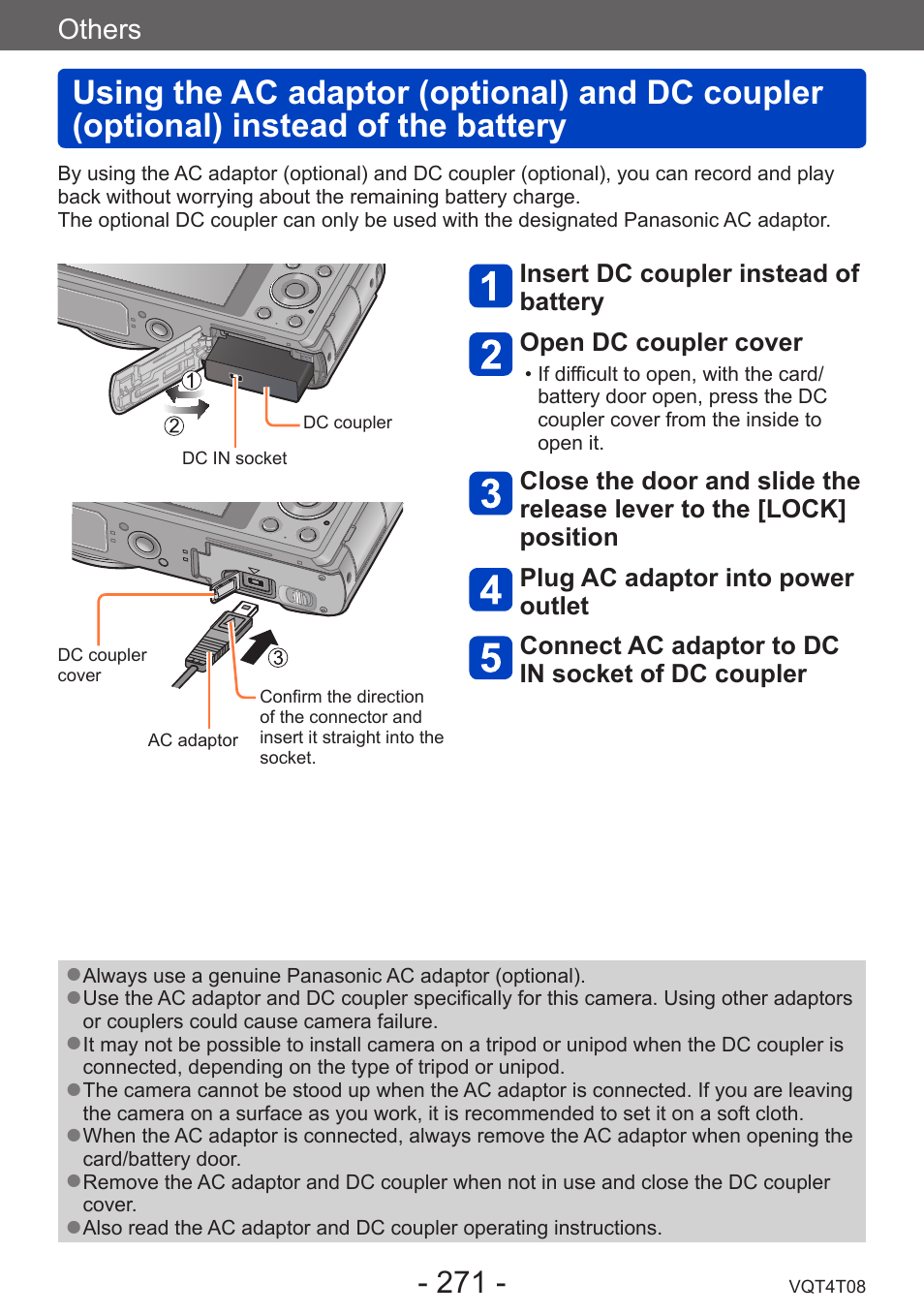 Others, Using the ac adaptor (optional) and, Dc coupler (optional) instead of the | Battery | Panasonic DMC-ZS30K User Manual | Page 271 / 314