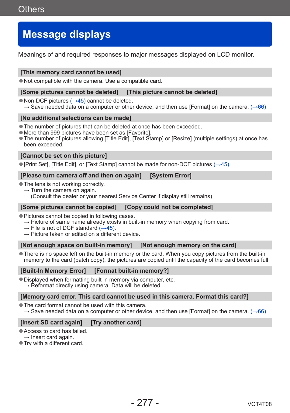 Message displays, Others | Panasonic DMC-ZS30K User Manual | Page 277 / 314