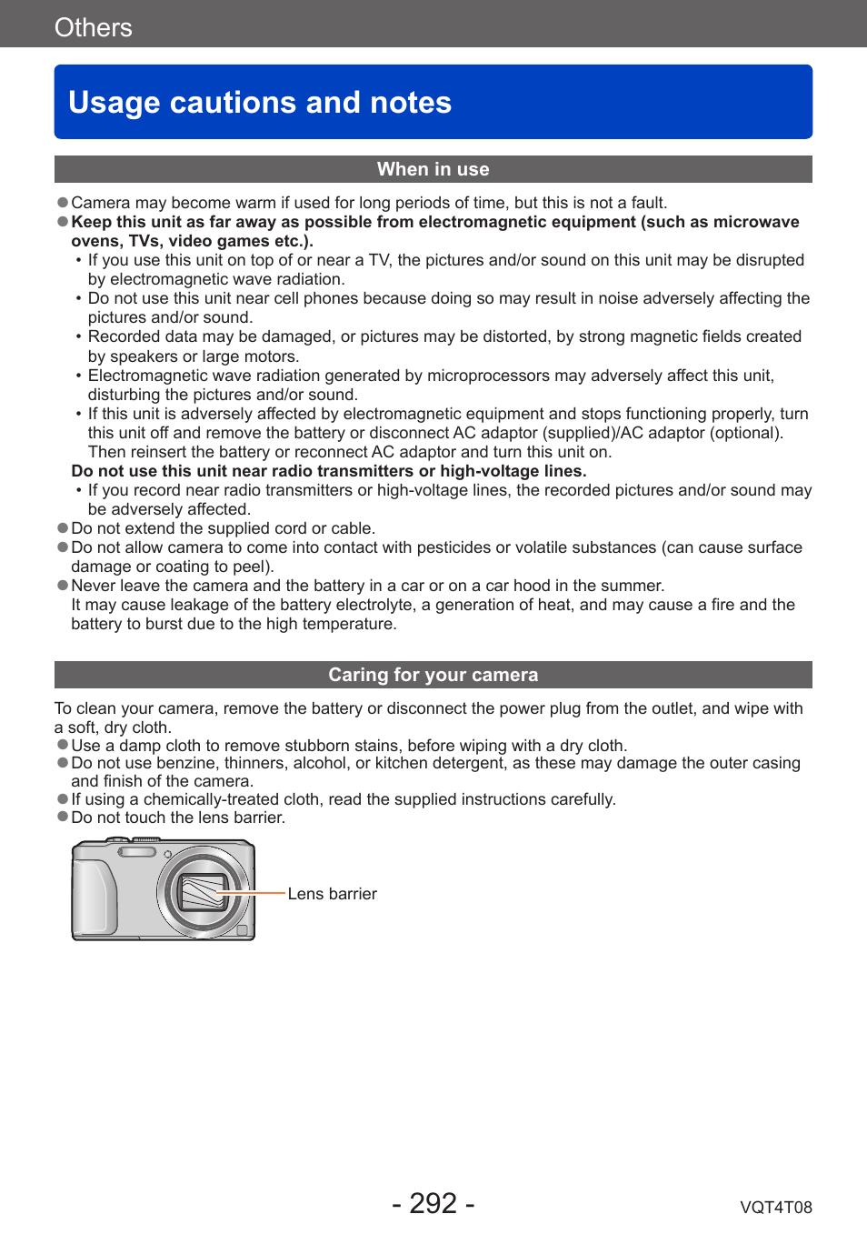 Usage cautions and notes, Others | Panasonic DMC-ZS30K User Manual | Page 292 / 314