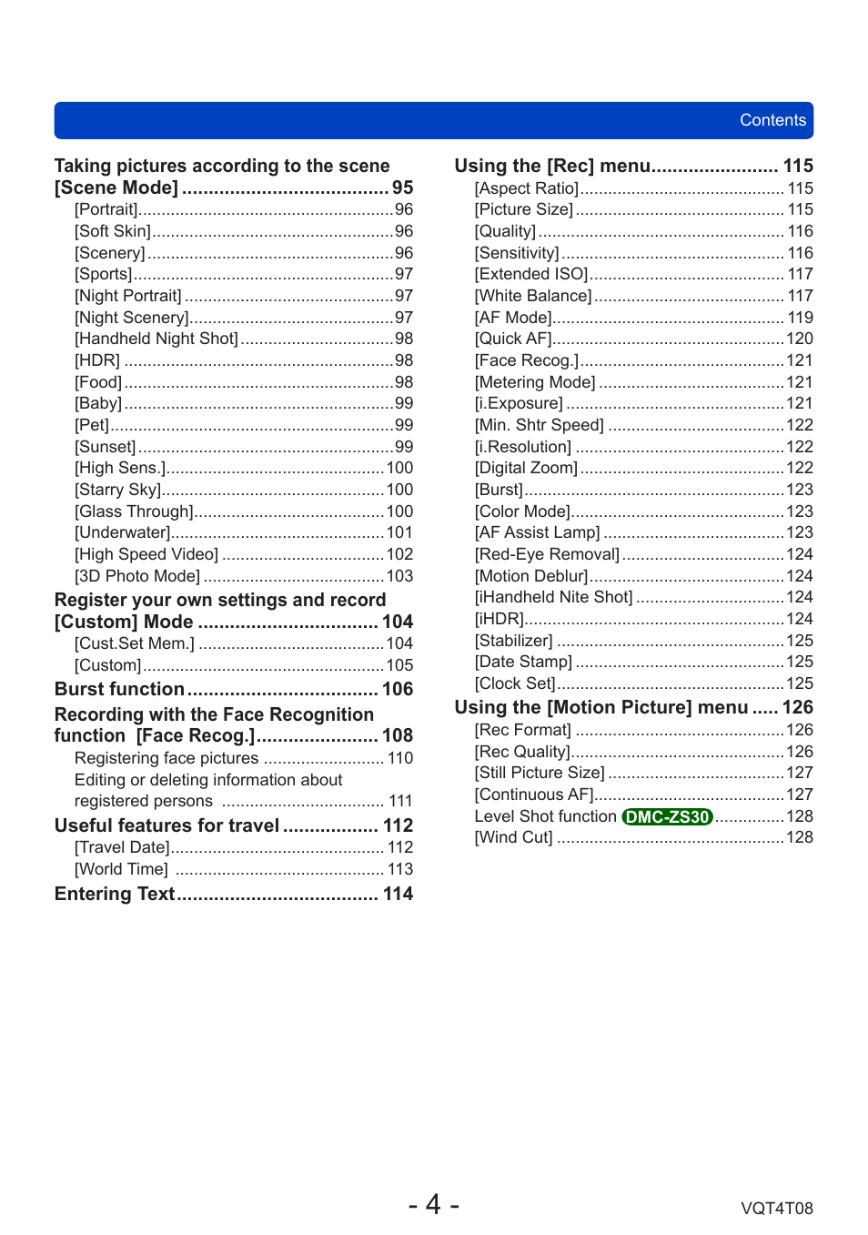 Panasonic DMC-ZS30K User Manual | Page 4 / 314