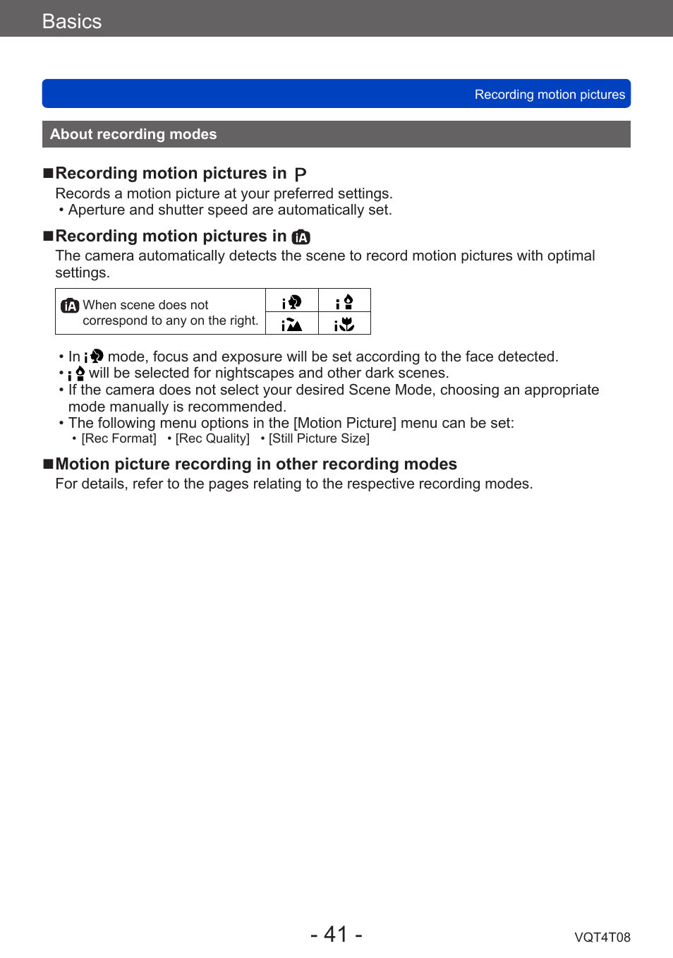 About recording modes, Basics | Panasonic DMC-ZS30K User Manual | Page 41 / 314