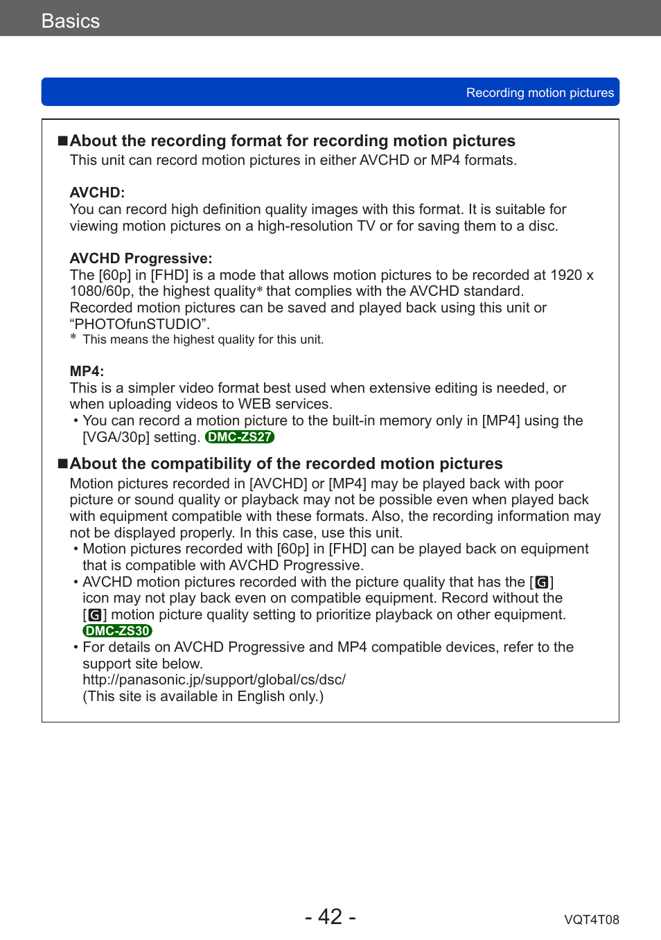 Basics | Panasonic DMC-ZS30K User Manual | Page 42 / 314