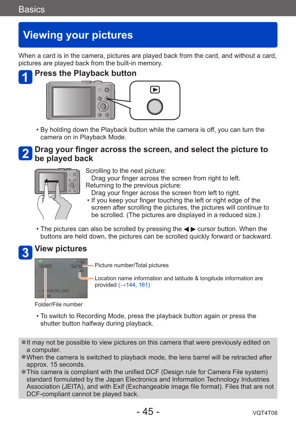 Viewing your pictures, Basics | Panasonic DMC-ZS30K User Manual | Page 45 / 314