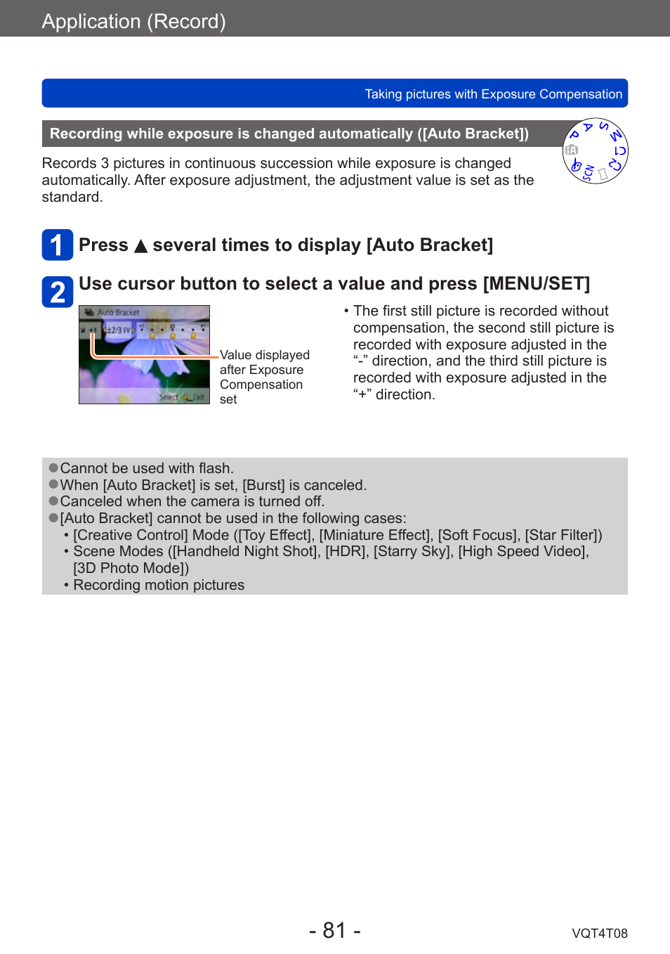 Recording while exposure is changed, Automatically ([auto bracket]), Application (record) | Panasonic DMC-ZS30K User Manual | Page 81 / 314