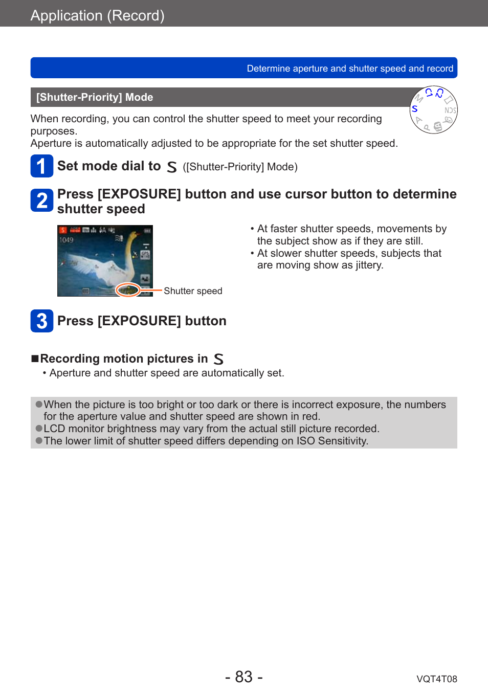 Shutter-priority] mode, Application (record) | Panasonic DMC-ZS30K User Manual | Page 83 / 314