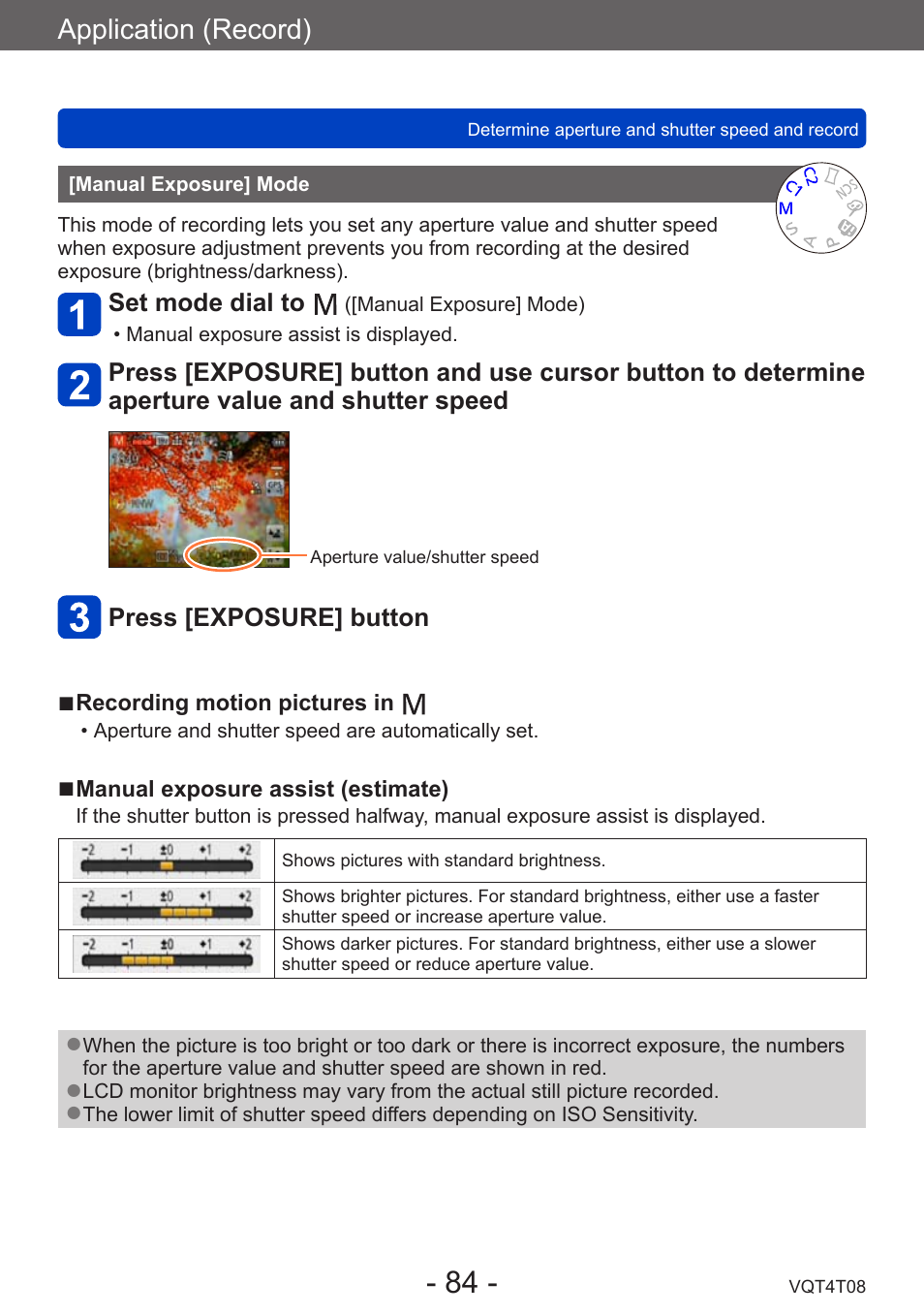 Manual exposure] mode, Application (record) | Panasonic DMC-ZS30K User Manual | Page 84 / 314