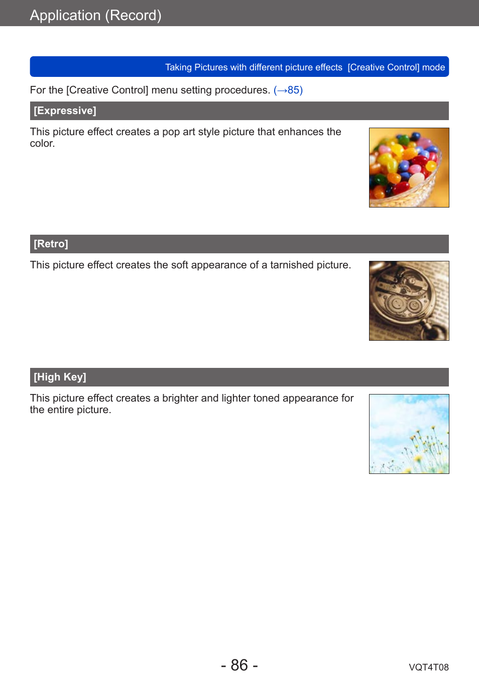 Expressive, Retro, High key | Application (record) | Panasonic DMC-ZS30K User Manual | Page 86 / 314