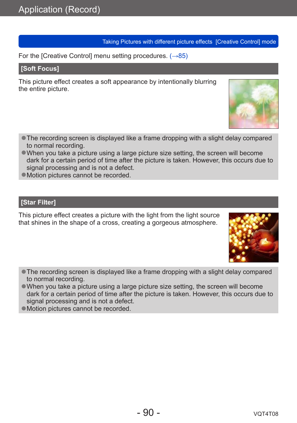 Soft focus, Star filter, Application (record) | Panasonic DMC-ZS30K User Manual | Page 90 / 314