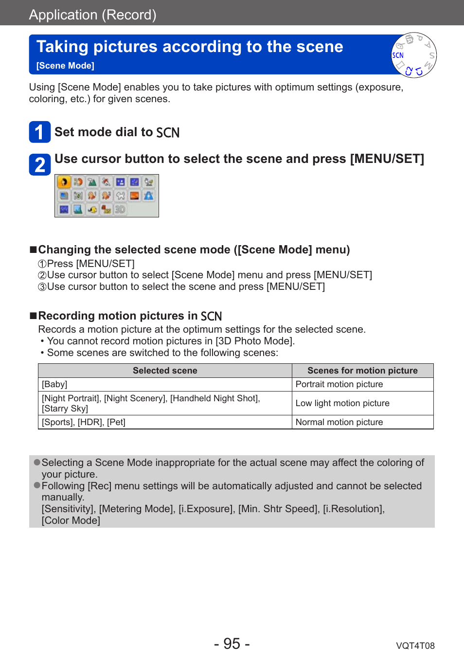 Taking pictures according to the scene [scene mode, Taking pictures according to the scene, Scene mode | Application (record) | Panasonic DMC-ZS30K User Manual | Page 95 / 314