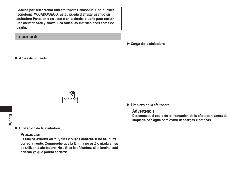 Importante | Panasonic ES-LT41-K User Manual | Page 18 / 32