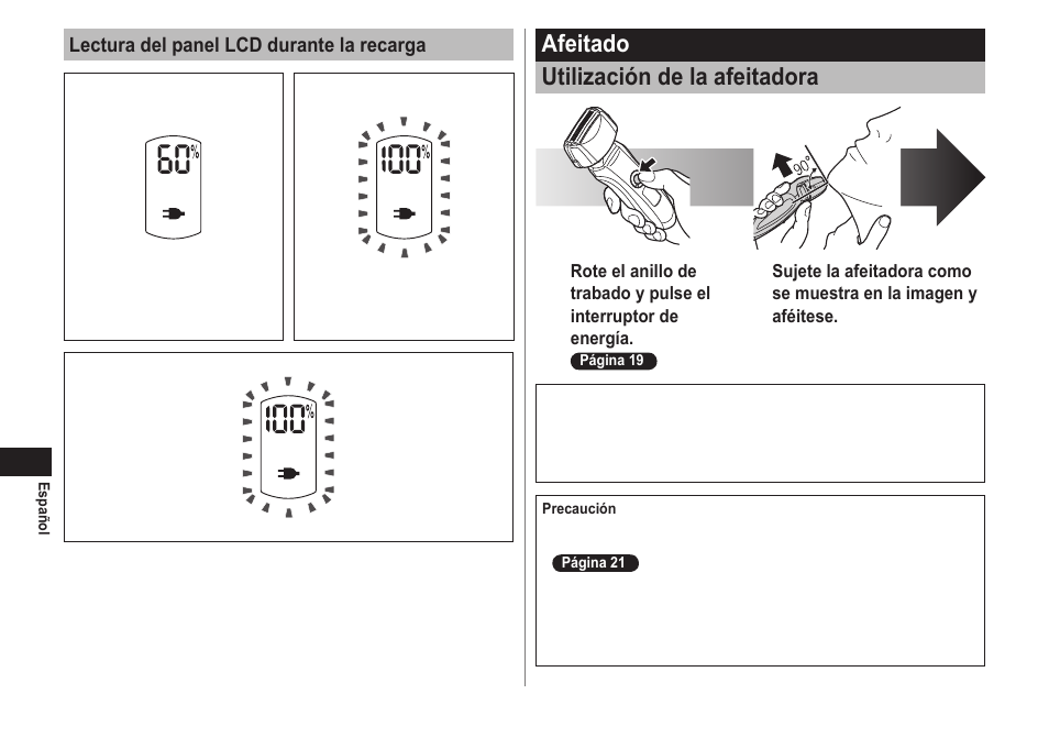 Afeitado utilización de la afeitadora | Panasonic ES-LT41-K User Manual | Page 20 / 32