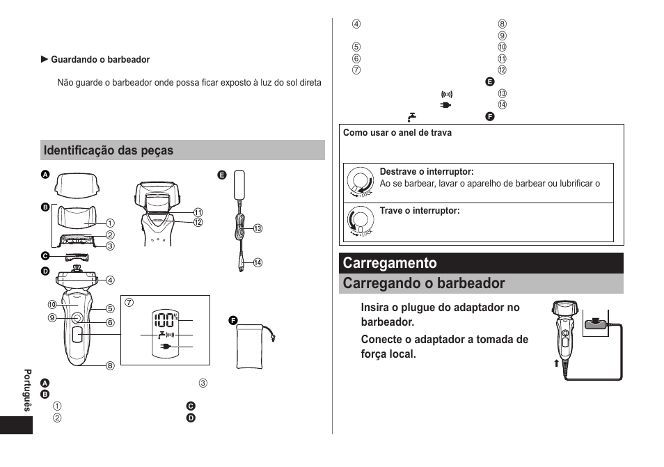 Carregamento carregando o barbeador | Panasonic ES-LT41-K User Manual | Page 26 / 32