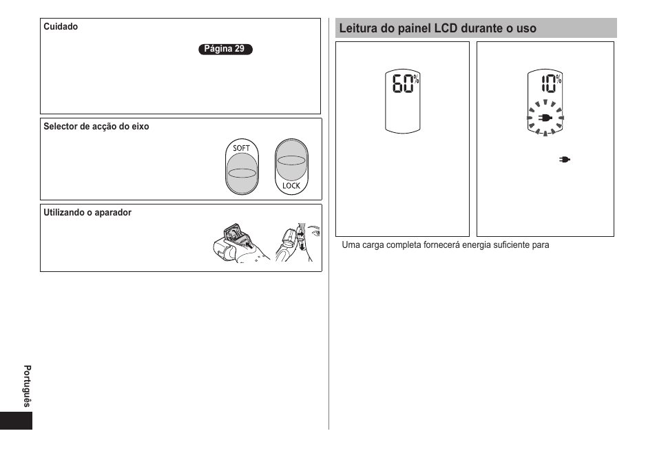 Leitura do painel lcd durante o uso | Panasonic ES-LT41-K User Manual | Page 28 / 32