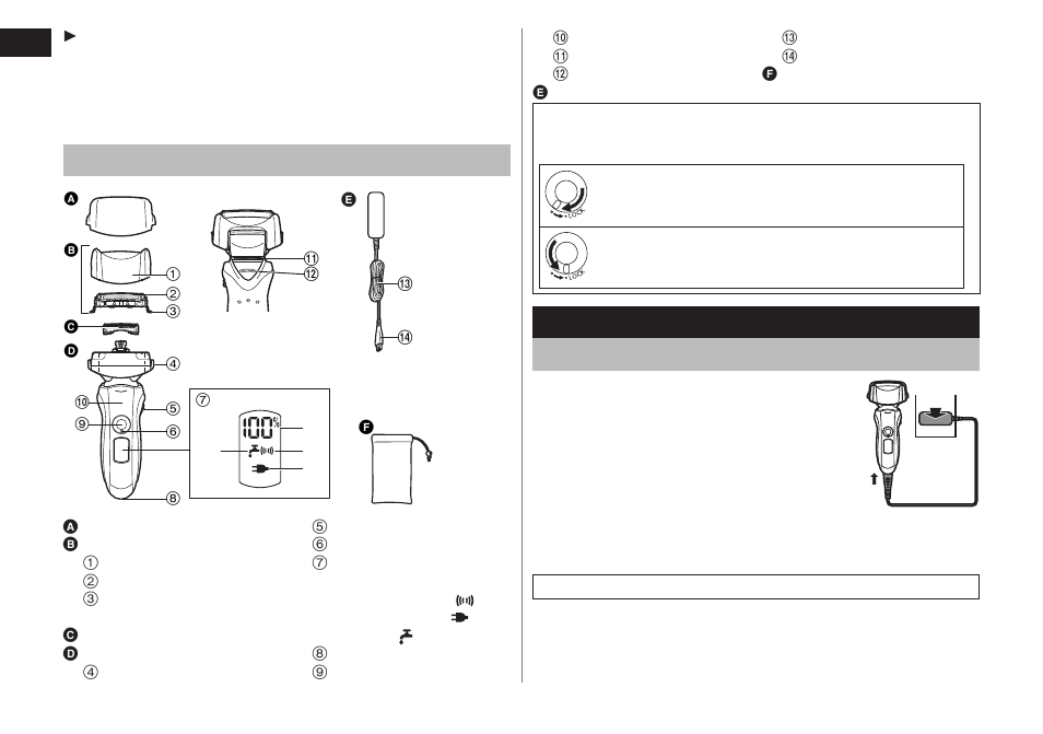 Charge chargingtheshaver, Partsidentification | Panasonic ES-LT41-K User Manual | Page 4 / 32