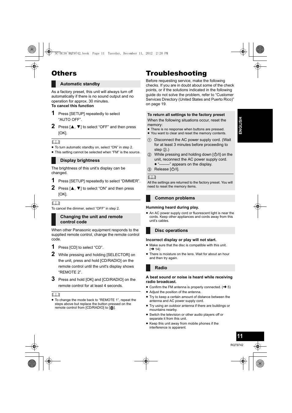 Others, Troubleshooting | Panasonic SC-HC38 User Manual | Page 11 / 20
