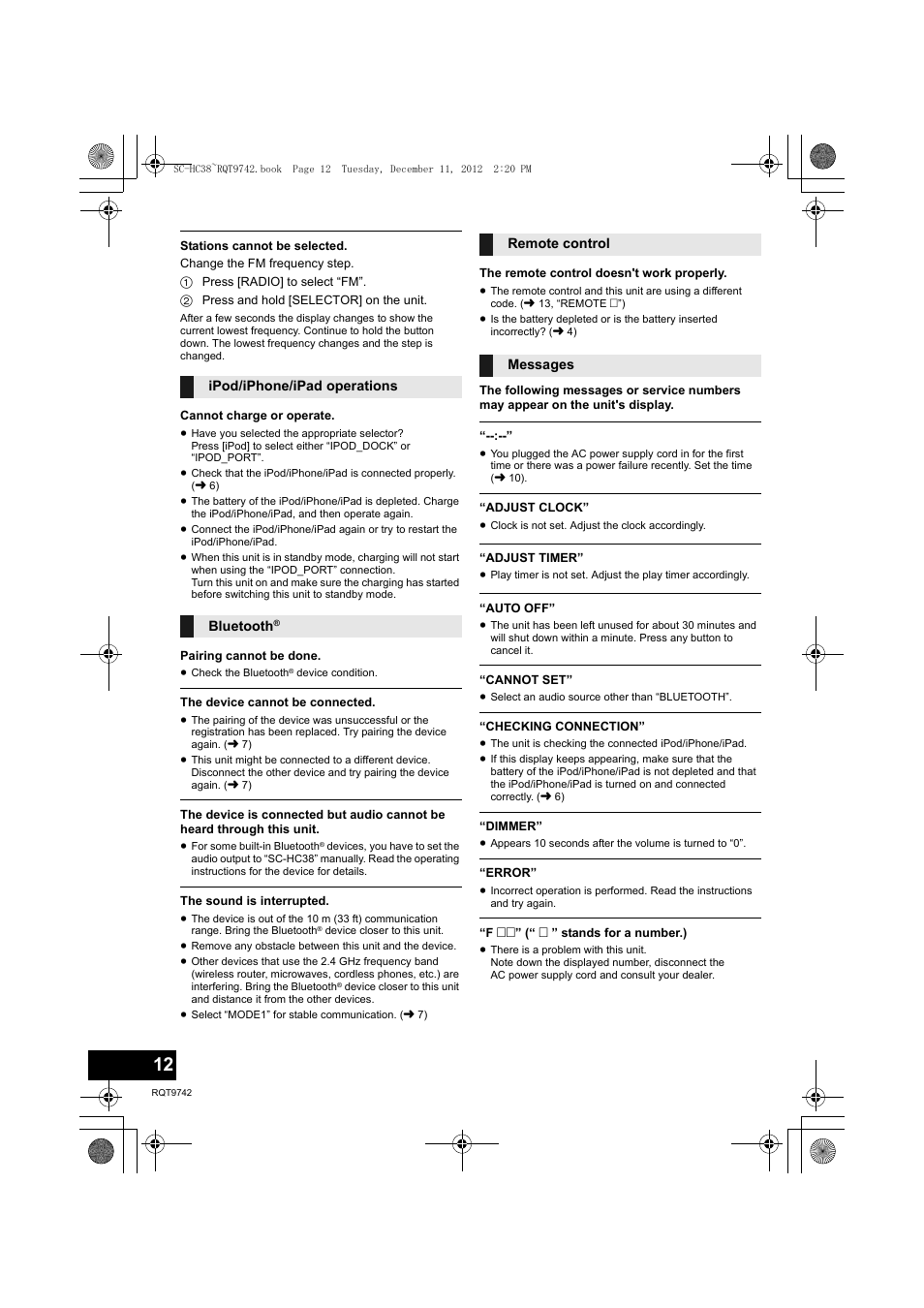 Panasonic SC-HC38 User Manual | Page 12 / 20