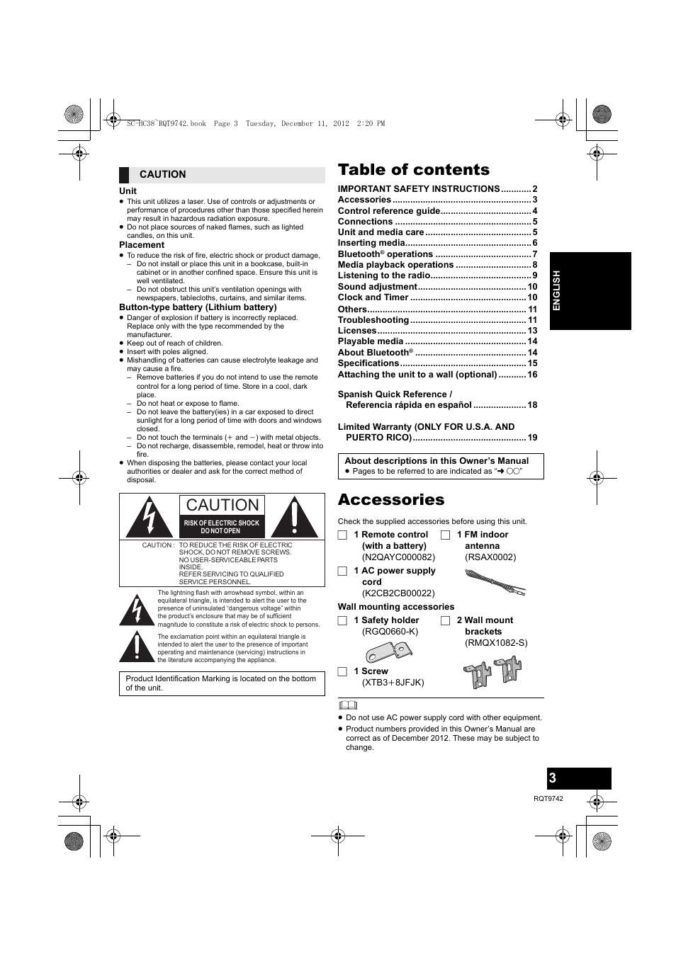 Panasonic SC-HC38 User Manual | Page 3 / 20