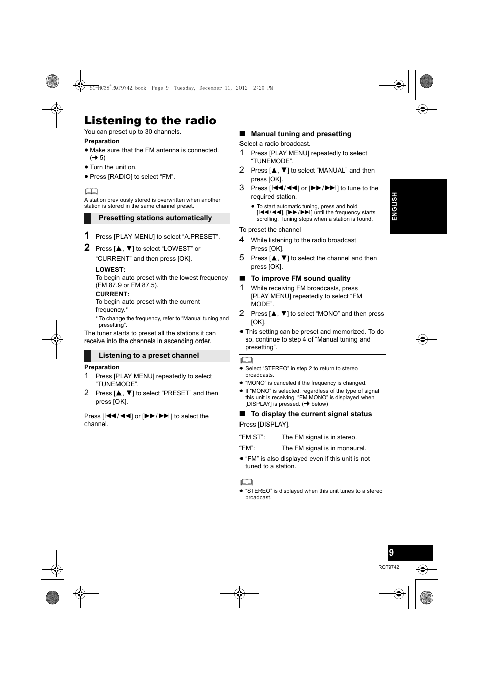 Listening to the radio | Panasonic SC-HC38 User Manual | Page 9 / 20