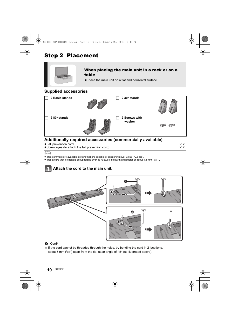 Step 2 placement | Panasonic SC-HTB170 User Manual | Page 10 / 32
