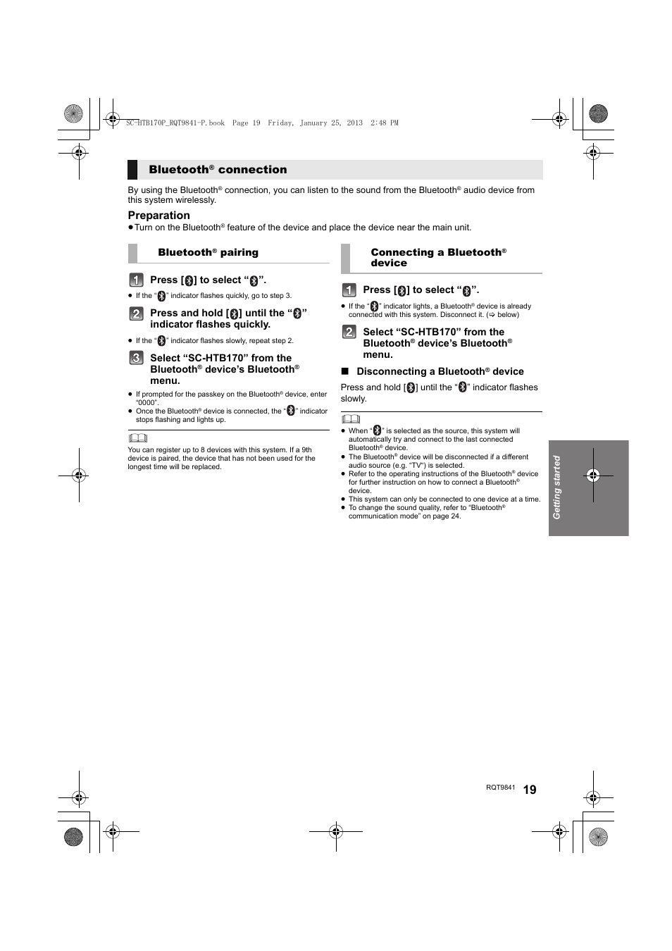 Preparation, Bluetooth, Connection | Panasonic SC-HTB170 User Manual | Page 19 / 32