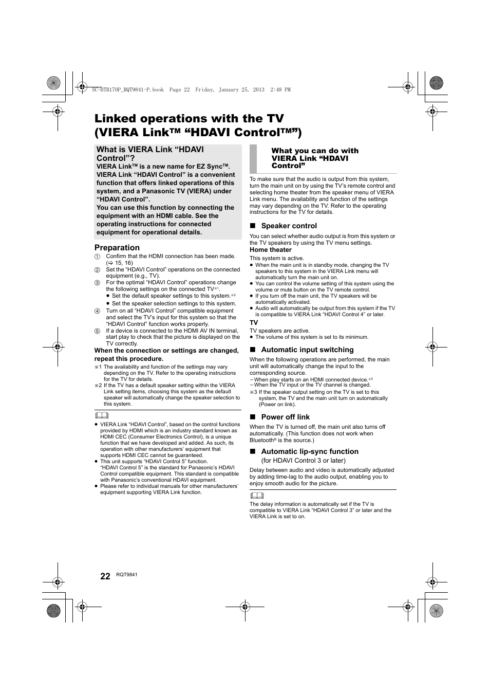 Linked operations with the tv (viera link, Hdavi control, Preparation | What is viera link “hdavi control | Panasonic SC-HTB170 User Manual | Page 22 / 32