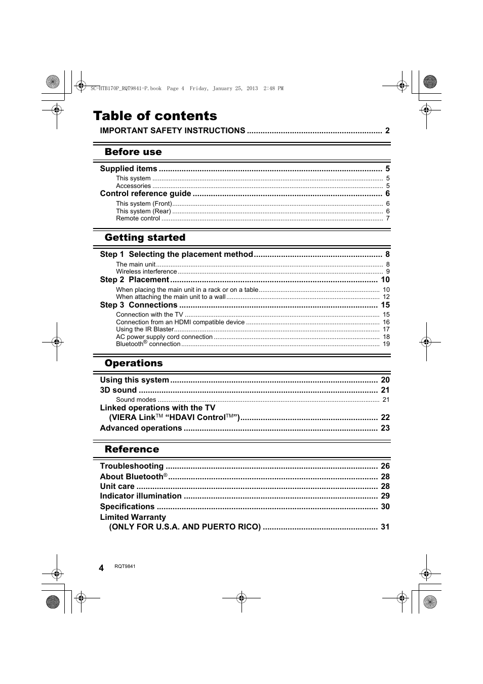 Panasonic SC-HTB170 User Manual | Page 4 / 32